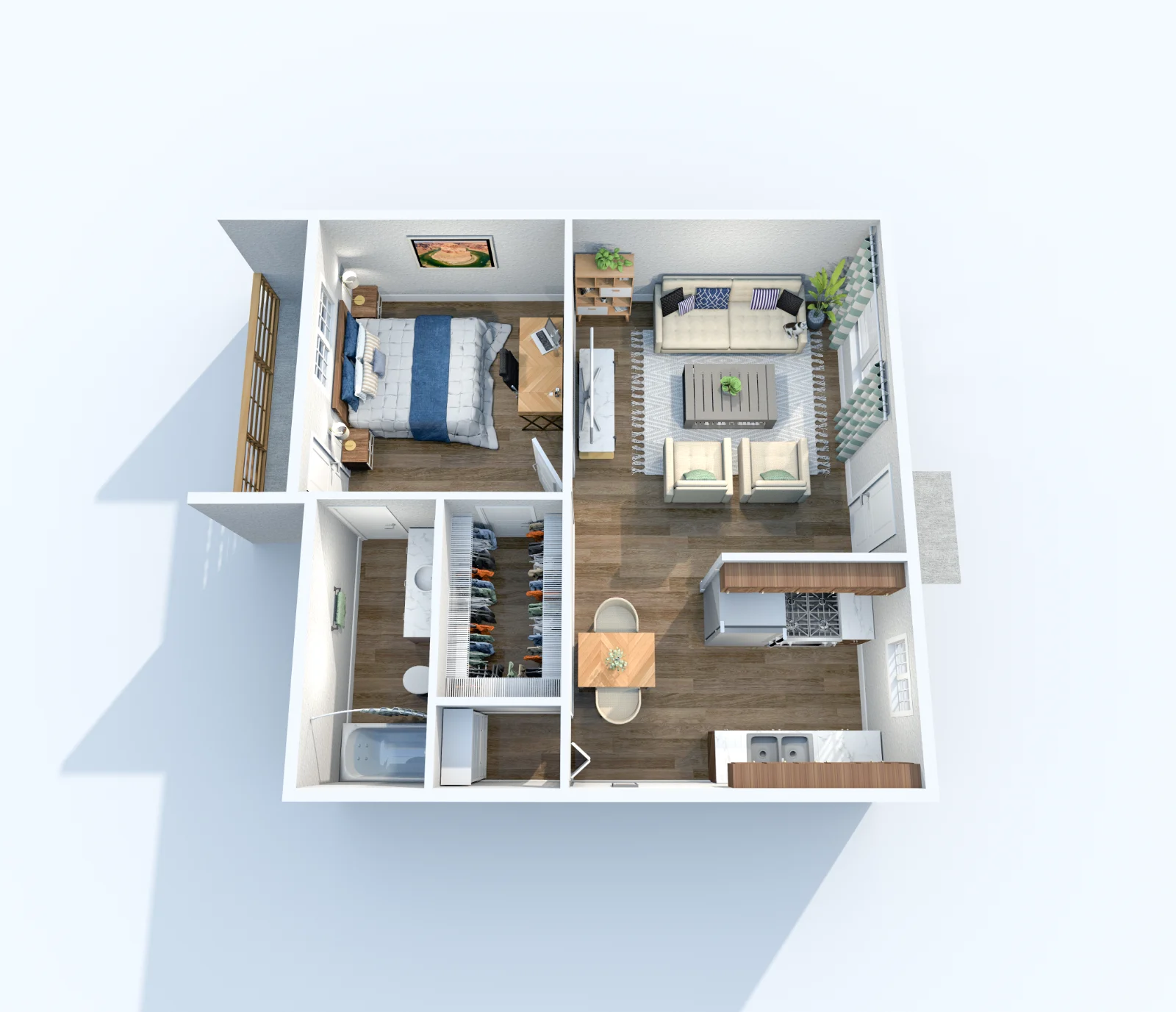 Miramar — floor plan, Plan A1 · 1 bed · 1 bath · 610 sq ft
